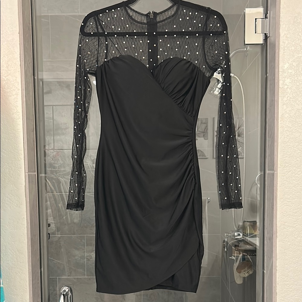 Fashion Nova Black Ruched Bodycon Dress Sweetheart Neckline